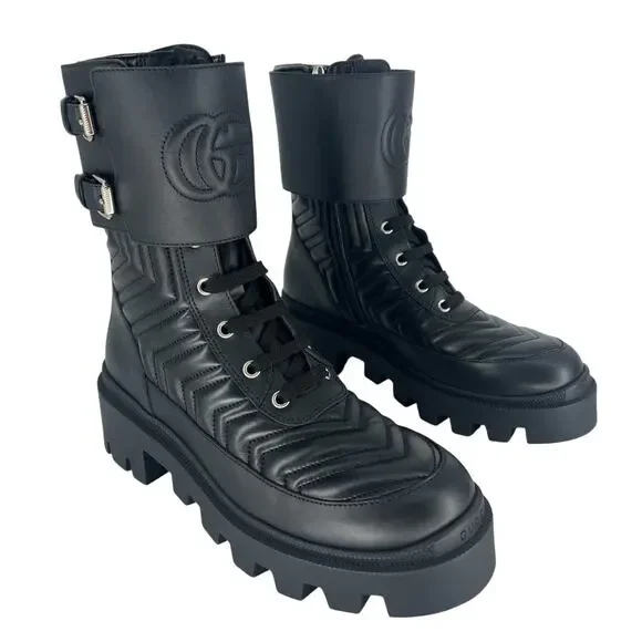 Gucci Frances Quilted Leather Combat Boots in Black - Picture 7 of 16